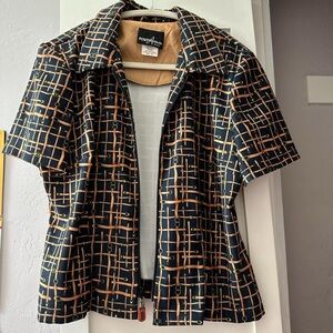 Positive Attitude Navy and Tan Patterned Blouse